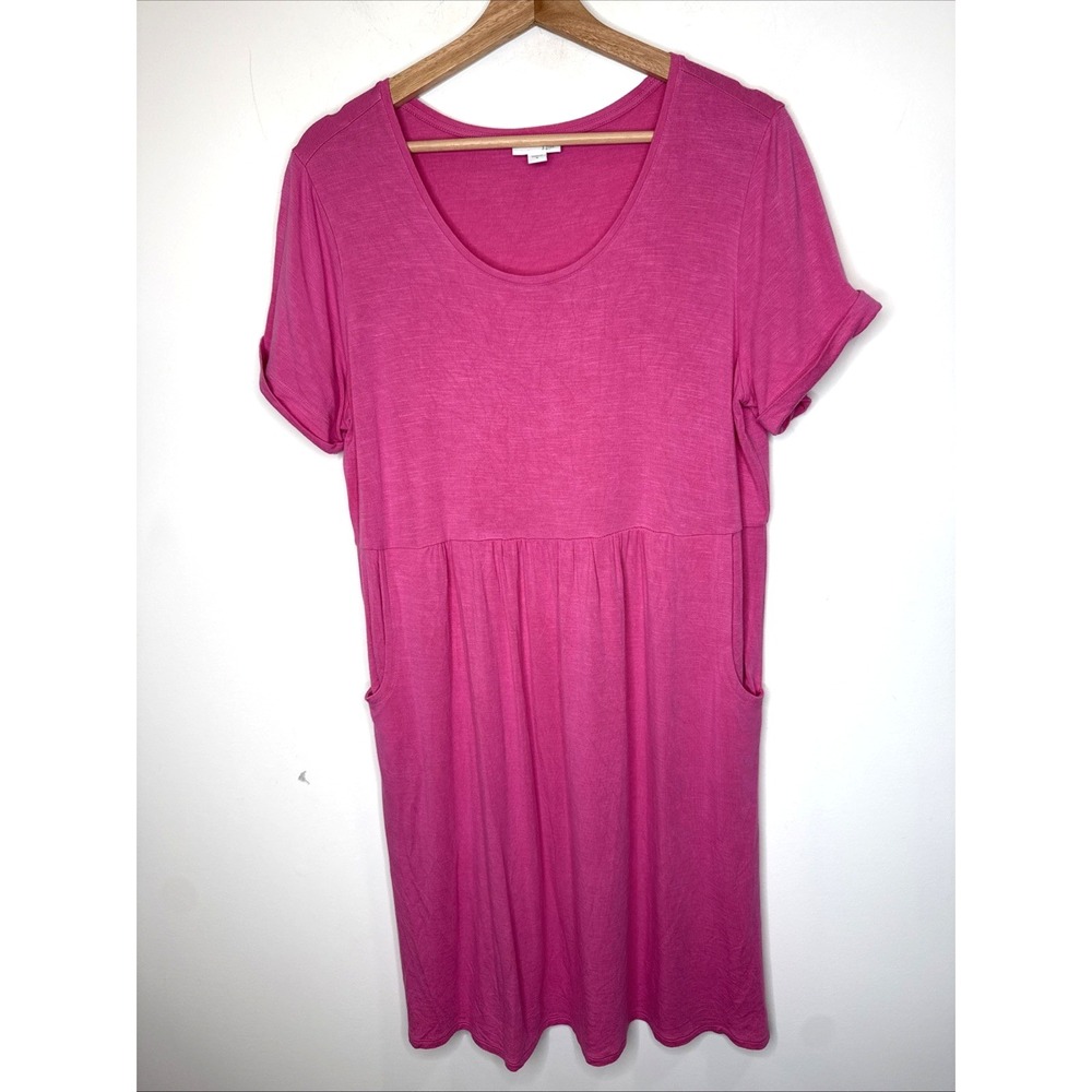 J. Jill Knee Length Short Sleeve T-Shirt Dress M Pink Pleated Preppy Balletcore